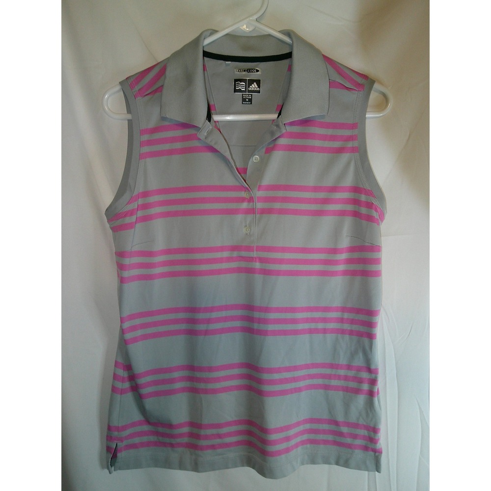 Adidas Golf Polo Shirt Sleeveless ClimaCool Striped Athletic Top Medium